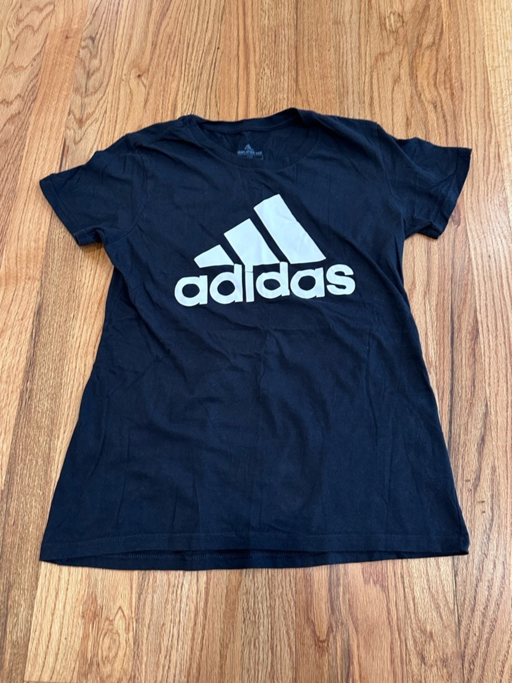 Adidas Amifier Black T-Shirt with White Logo, Women’s Small